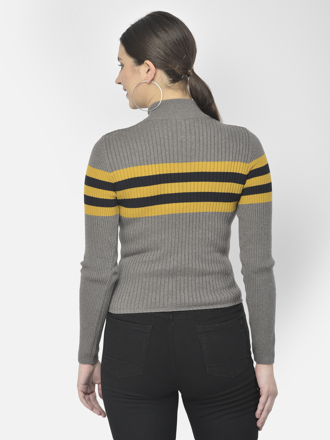 Numero Uno Women Striped Grey Sweater